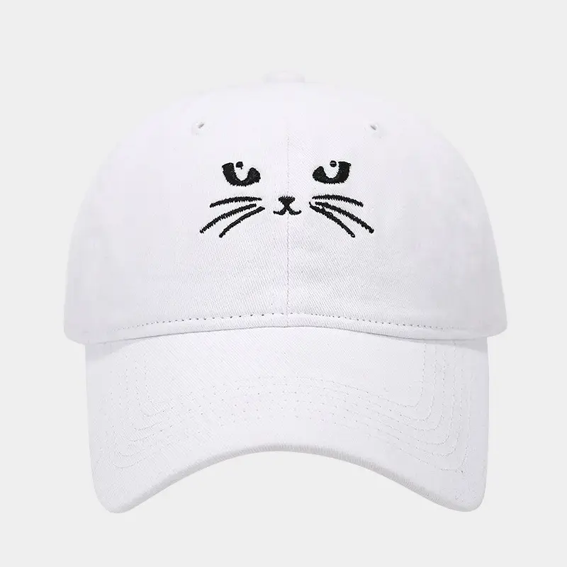 Women Cat Embroidered Caps, Black Brown White - Image 2