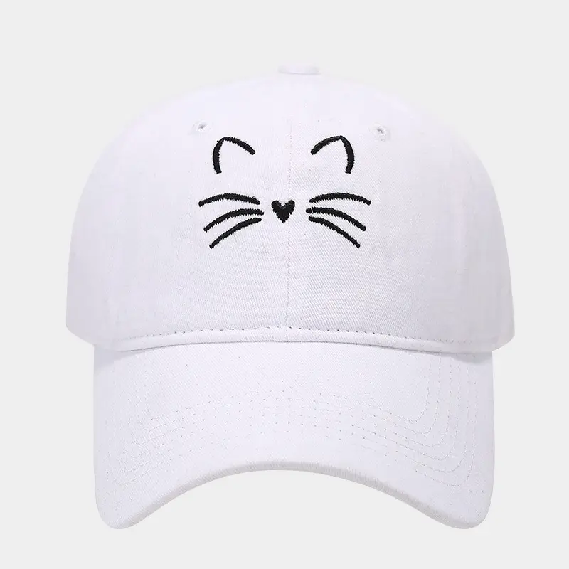 Women Cat Embroidered Caps, Black Brown White - Image 8