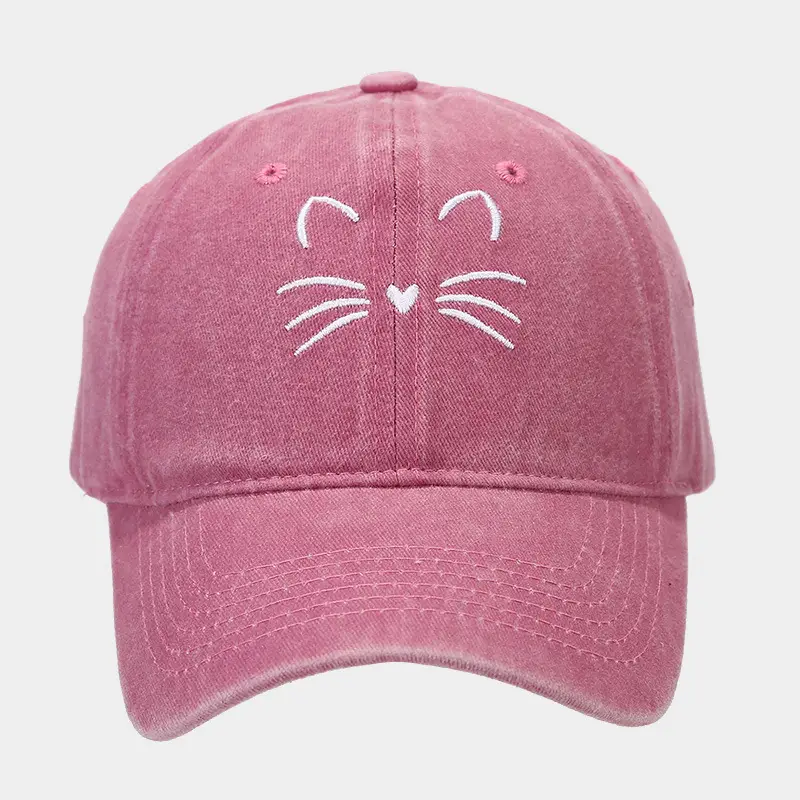 Women Cat Embroidered Caps, Black Brown White - Image 9