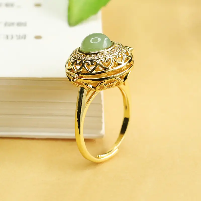 Aiyu Jade Ring with Gold Plated Design - Image 4