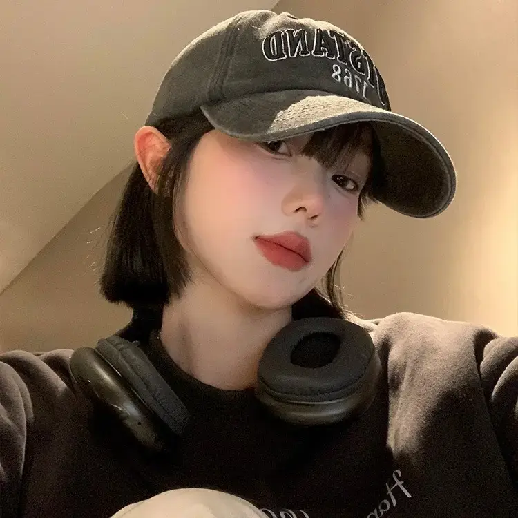 Washed American Retro Baseball Cap Women's Big Head - Image 9