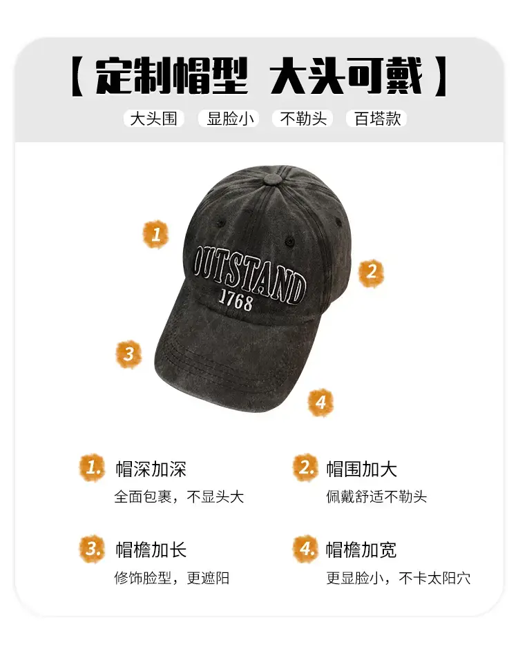Washed American Retro Baseball Cap Women's Big Head — feature 4