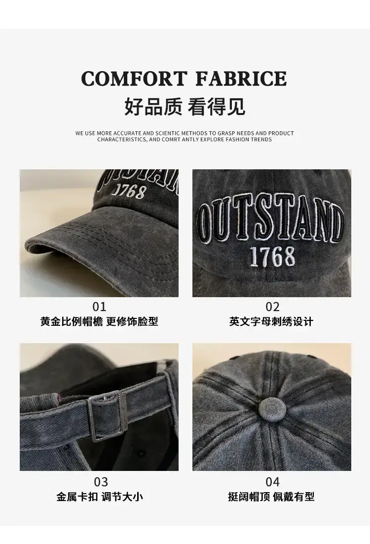 Washed American Retro Baseball Cap Women's Big Head — feature 5