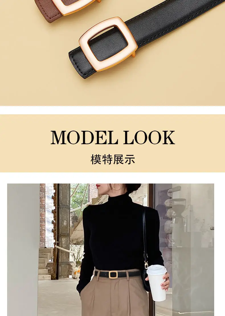 Women's Leather Belt with Buckle & 2.5cm Inner — feature 3
