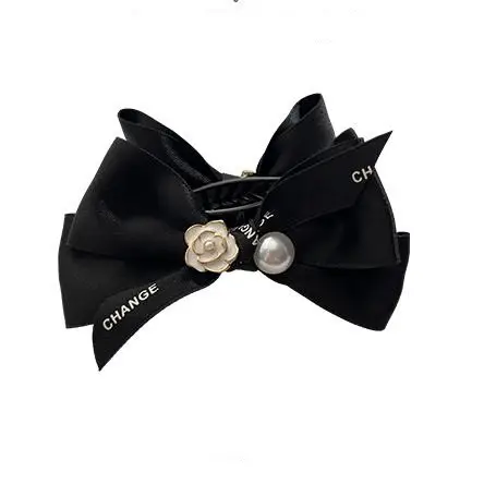 French Camellia Hairpin Black White Pearl Bow Updo