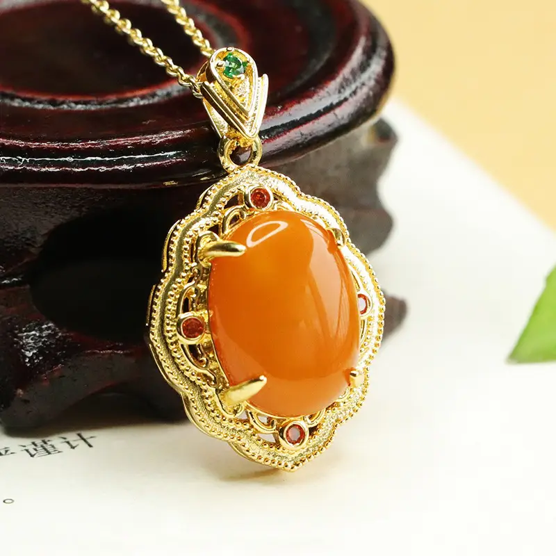 Aiyu Natural Amber Pendant Full Honey Old Beeswax Necklace - Image 3