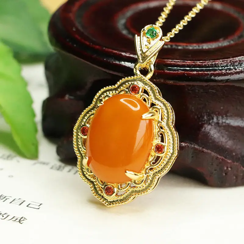 Aiyu Natural Amber Pendant Full Honey Old Beeswax Necklace - Image 4
