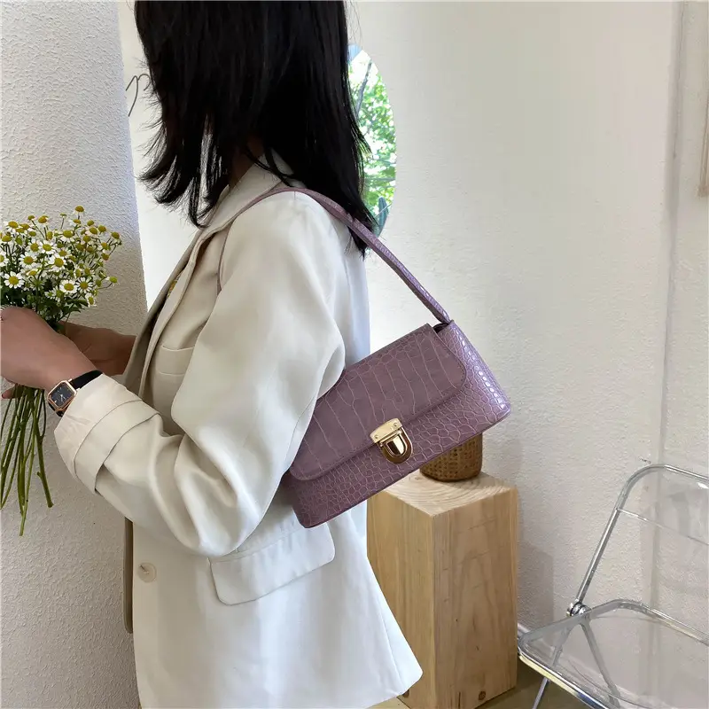 Women's Stone Croc Leather Shoulder Bag 2024 - Image 8