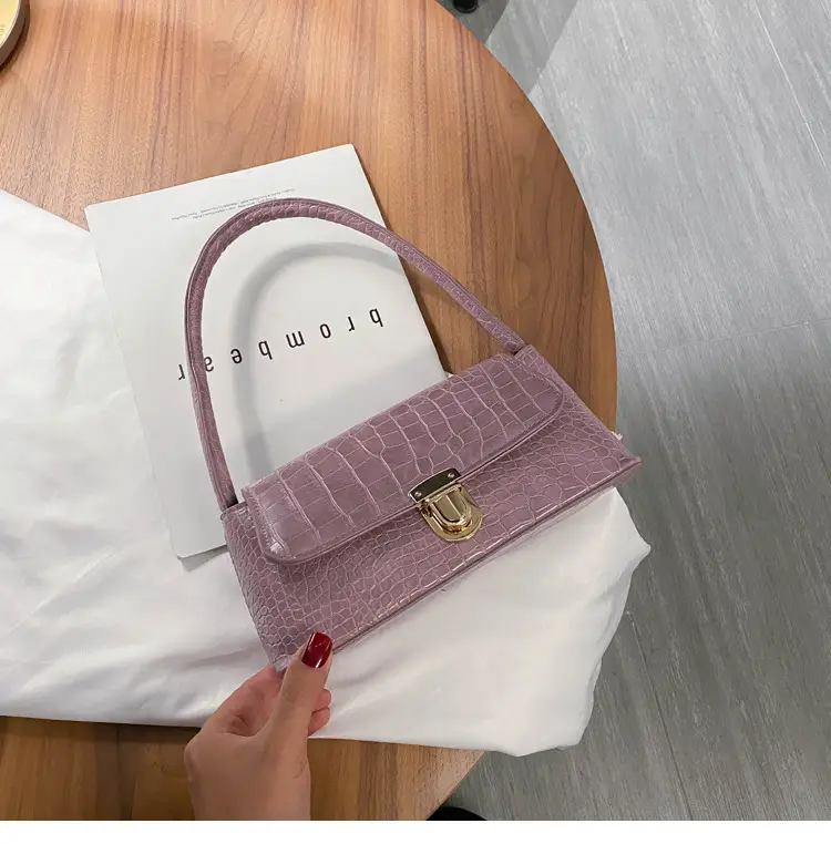 Women's Stone Croc Leather Shoulder Bag 2024 - Image 3