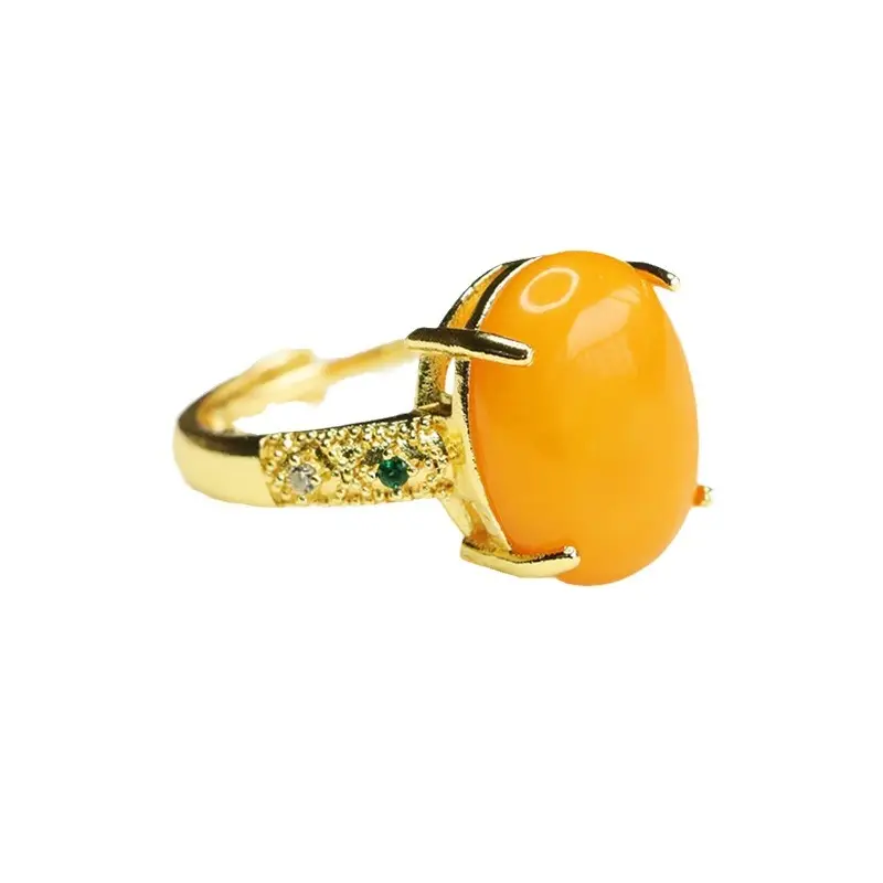 Aiyu Natural Amber Ring Full of Honey Old Beeswax Finger Ring