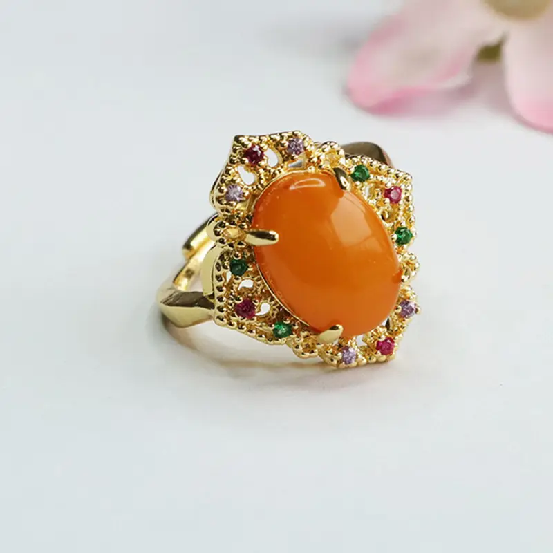 Guan Yu Natural Amber Ring Full Honey Old Beeswax - Image 3