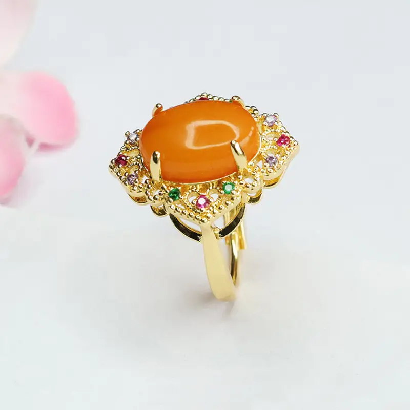 Guan Yu Natural Amber Ring Full Honey Old Beeswax - Image 4
