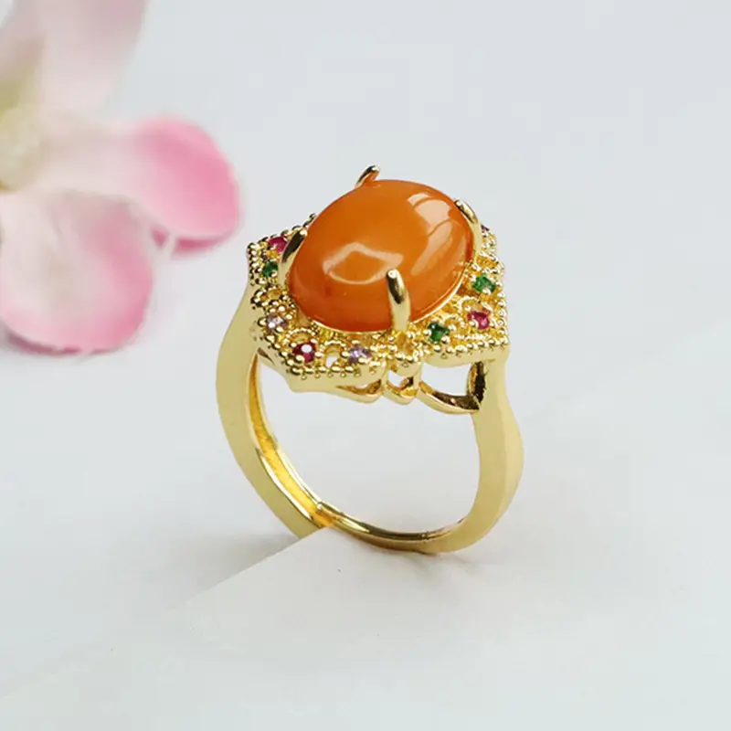 Guan Yu Natural Amber Ring Full Honey Old Beeswax - Image 5