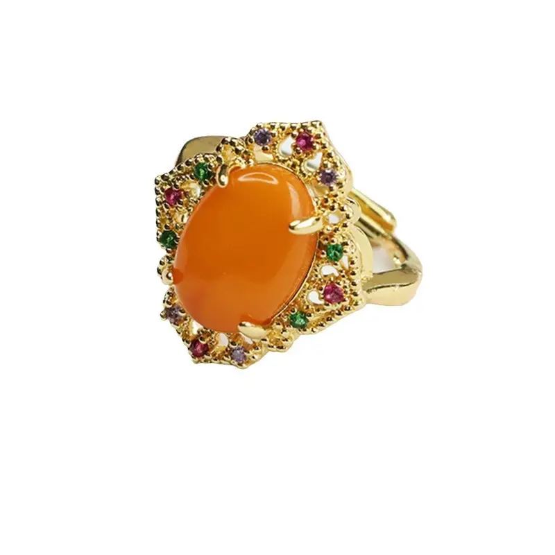 Guan Yu Natural Amber Ring Full Honey Old Beeswax - Image 6