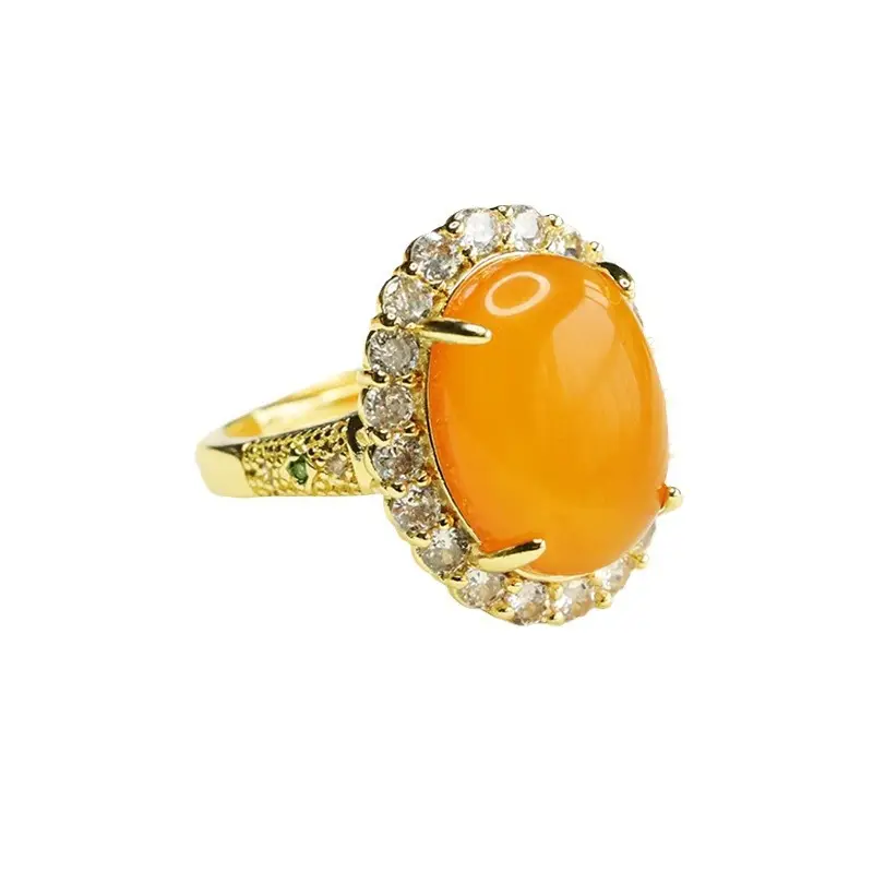Aiyu Natural Amber Ring Full of Honey Old Beeswax Finger Ring Light Luxury - Image 5