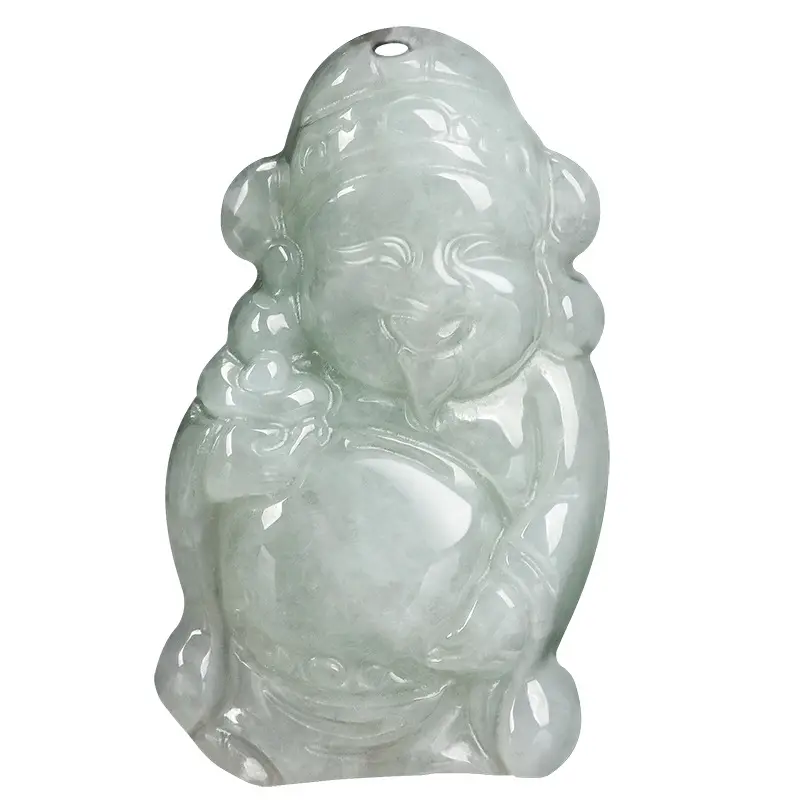 Natural Burma Jade God of Wealth Pendant Light Green - Image 5