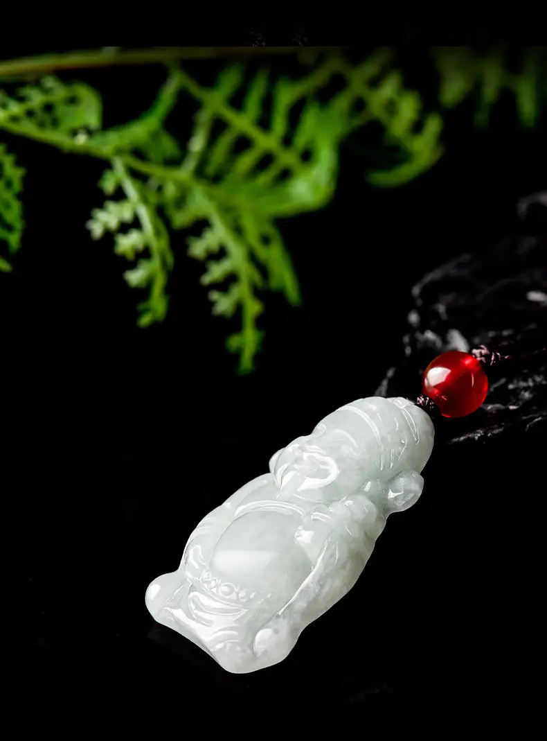 Natural Burma Jade God of Wealth Pendant Light Green — feature 10
