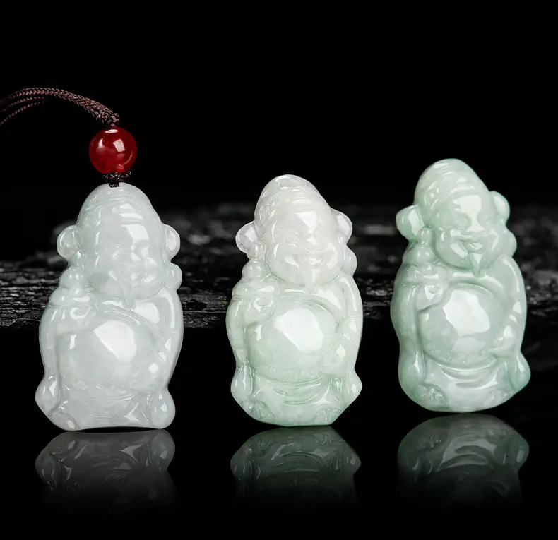 Natural Burma Jade God of Wealth Pendant Light Green — feature 11