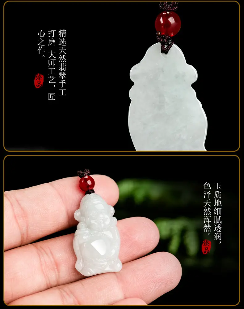 Natural Burma Jade God of Wealth Pendant Light Green — feature 5