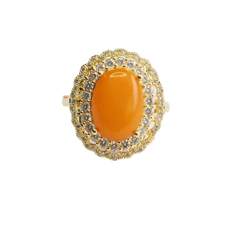 Natural Amber Ring with Crystal Border for Women - Image 6
