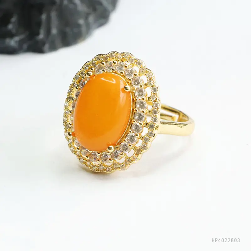 Natural Amber Ring with Crystal Border for Women — feature 9