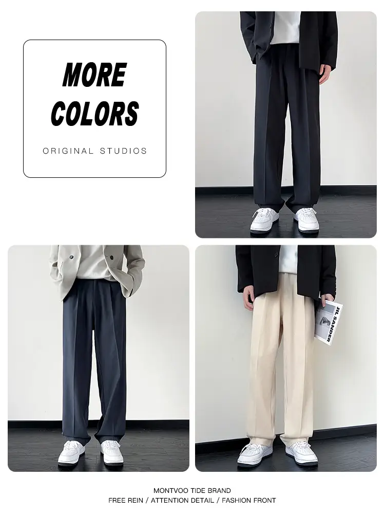 NASA Trousers Thin Leg Men's Black Straight High-end Spring and Autumn Boys Casual Fleece-lined Pants Simple Loose Trendy