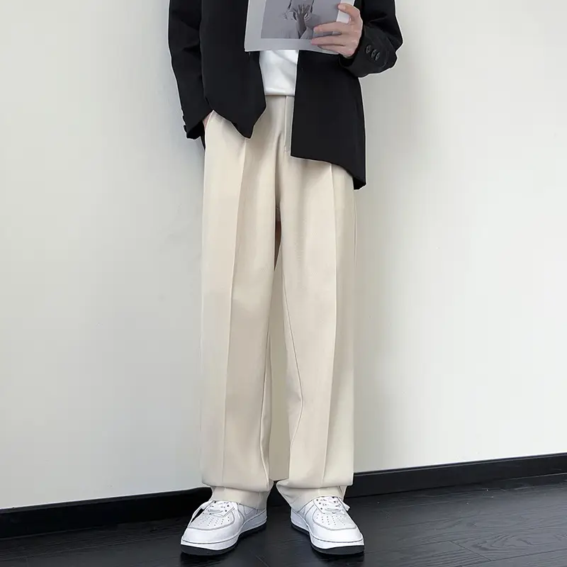 NASA Trousers Thin Leg Men's Black Straight High-end Spring and Autumn Boys Casual Fleece-lined Pants Simple Loose Trendy