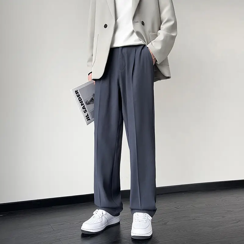 NASA Trousers Thin Leg Men's Black Straight High-end Spring and Autumn Boys Casual Fleece-lined Pants Simple Loose Trendy