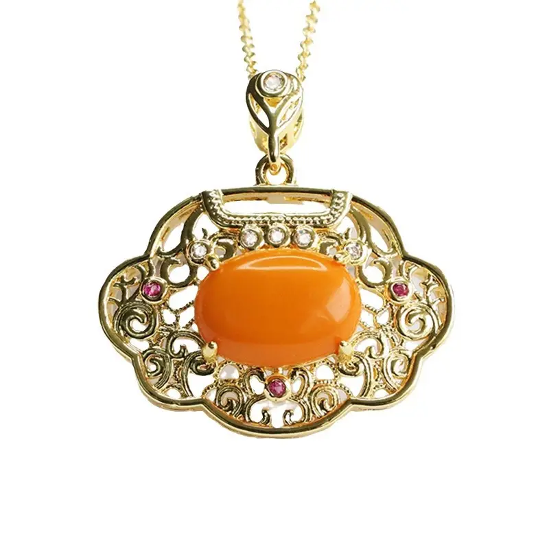 Guan Yu Amber Pendant Necklace Vintage Gold - Image 6