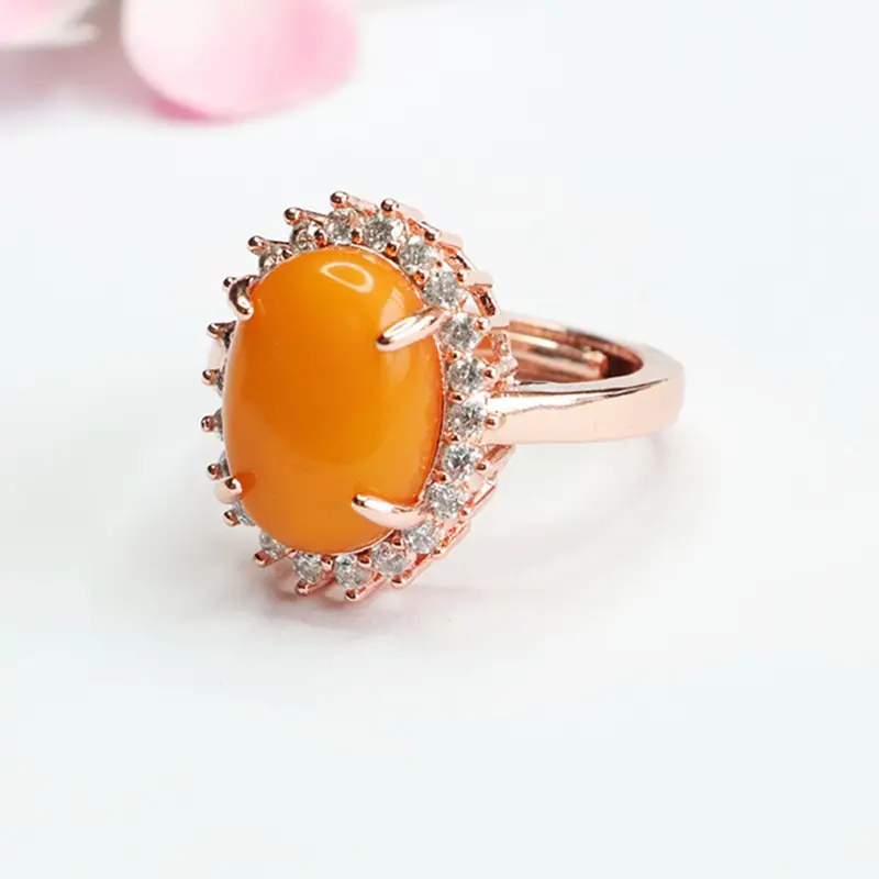 Guan Yu Natural Amber Ring Full of Honey Wax for Women - Image 4
