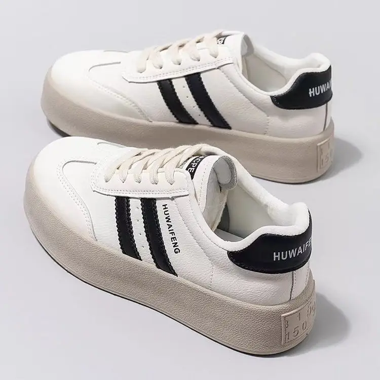 Leather single-layer shoes women's shoes popular 2024 spring new board shoes casual sneaker all-match thick-soled small white German training shoes - Image 5