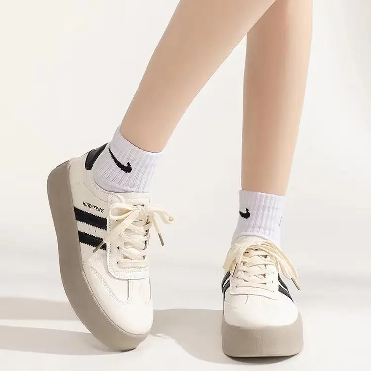 Leather single-layer shoes women's shoes popular 2024 spring new board shoes casual sneaker all-match thick-soled small white German training shoes — feature 3