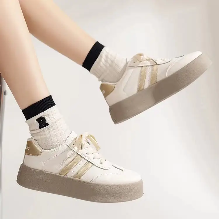 Leather single-layer shoes women's shoes popular 2024 spring new board shoes casual sneaker all-match thick-soled small white German training shoes — feature 7