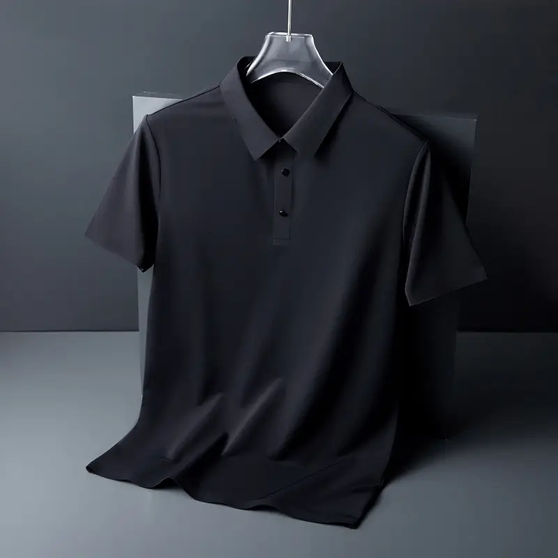 Men Blue Ice Silk Polo T-Shirt Short Sleeve - Image 12
