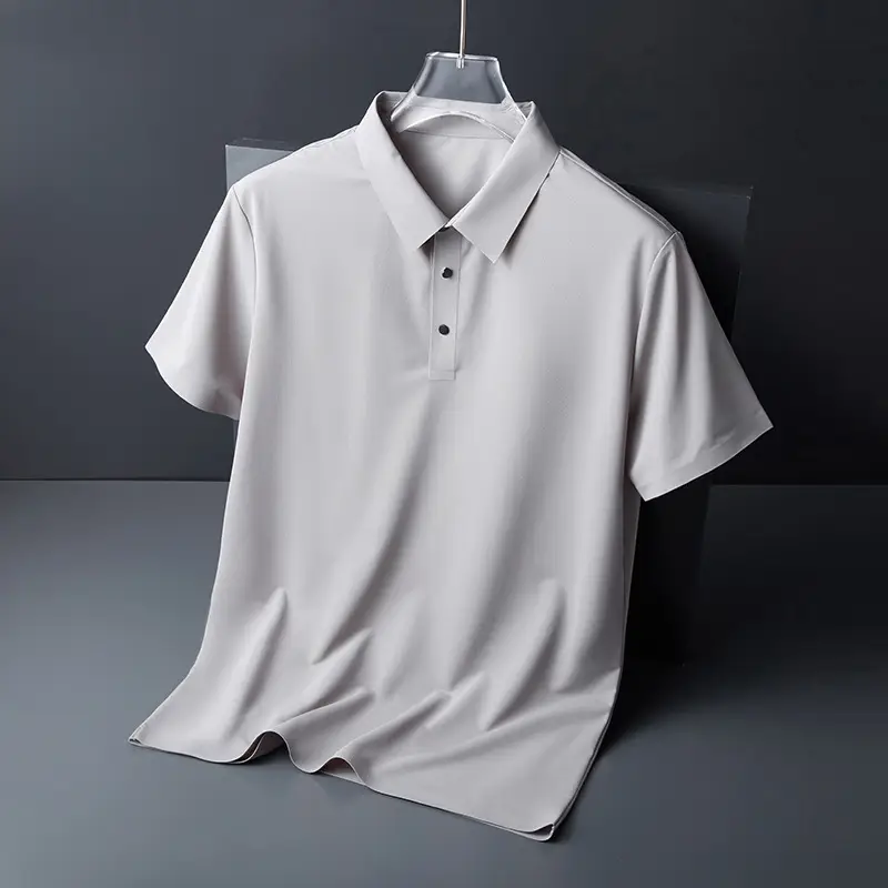 Men Blue Ice Silk Polo T-Shirt Short Sleeve - Image 13