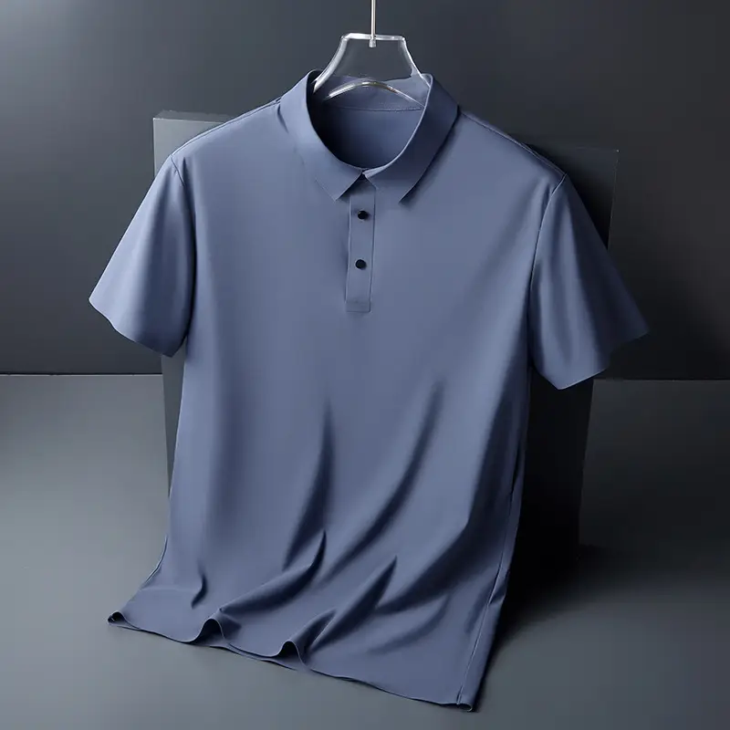 Men Blue Ice Silk Polo T-Shirt Short Sleeve - Image 14