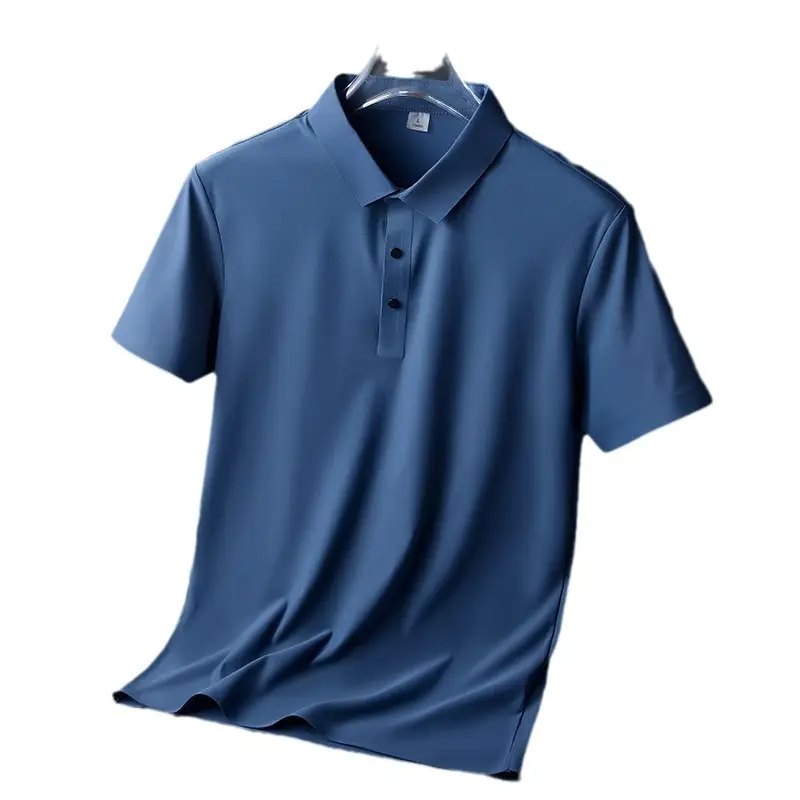 Men Blue Ice Silk Polo T-Shirt Short Sleeve - Image 15