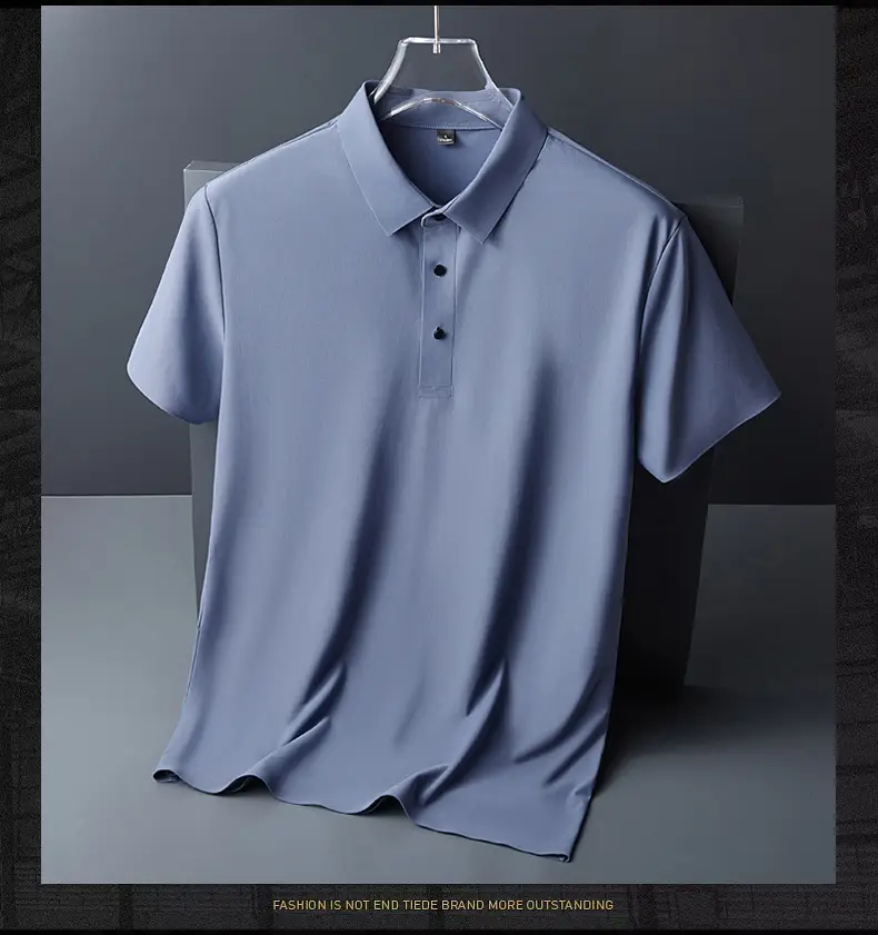 Men Blue Ice Silk Polo T-Shirt Short Sleeve — feature 15