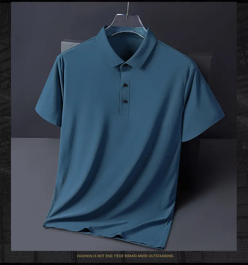 Men Blue Ice Silk Polo T-Shirt Short Sleeve — feature 18