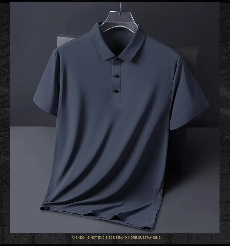 Men Blue Ice Silk Polo T-Shirt Short Sleeve — feature 19