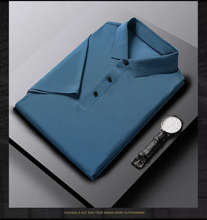 Men Blue Ice Silk Polo T-Shirt Short Sleeve — feature 20