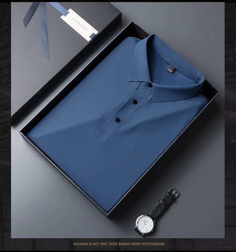 Men Blue Ice Silk Polo T-Shirt Short Sleeve — feature 22