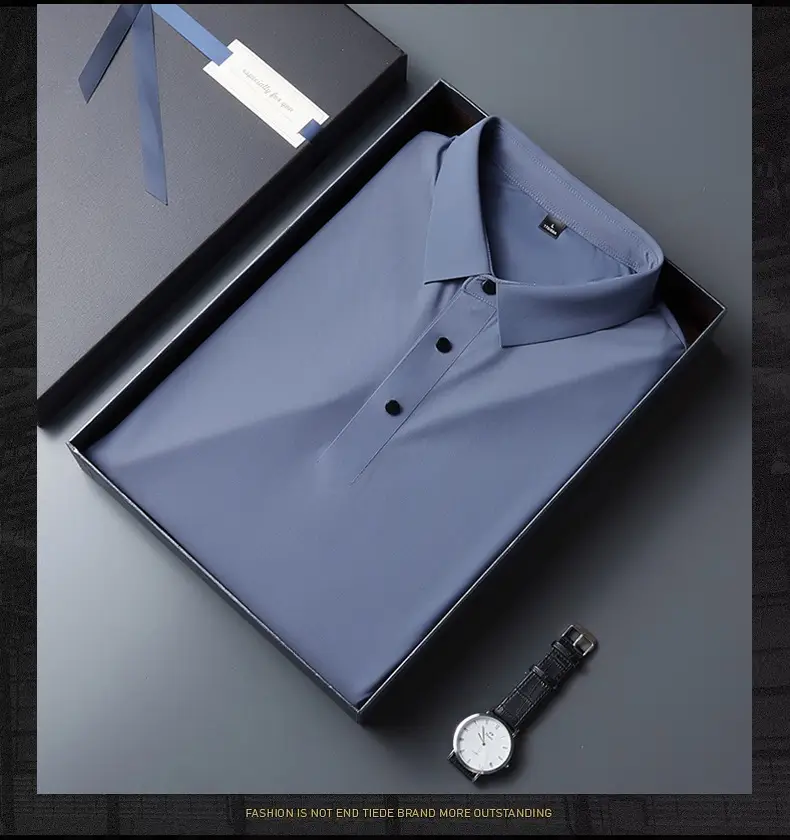 Men Blue Ice Silk Polo T-Shirt Short Sleeve — feature 23