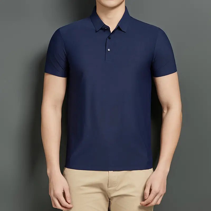Men Blue Ice Silk Polo T-Shirt Short Sleeve - Image 10