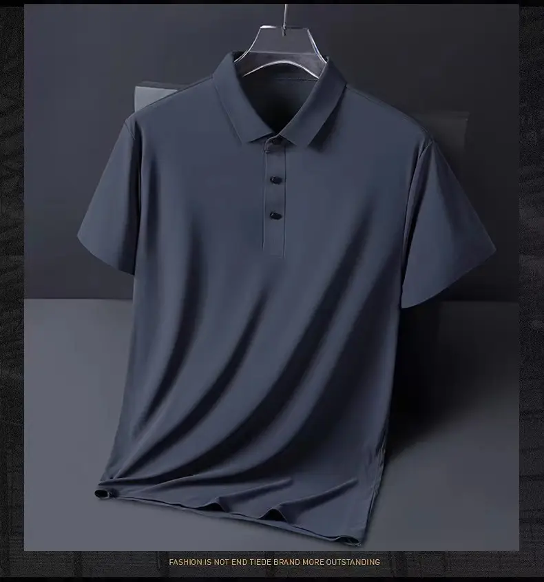 Men Blue Ice Silk Polo T-Shirt Short Sleeve - Image 2