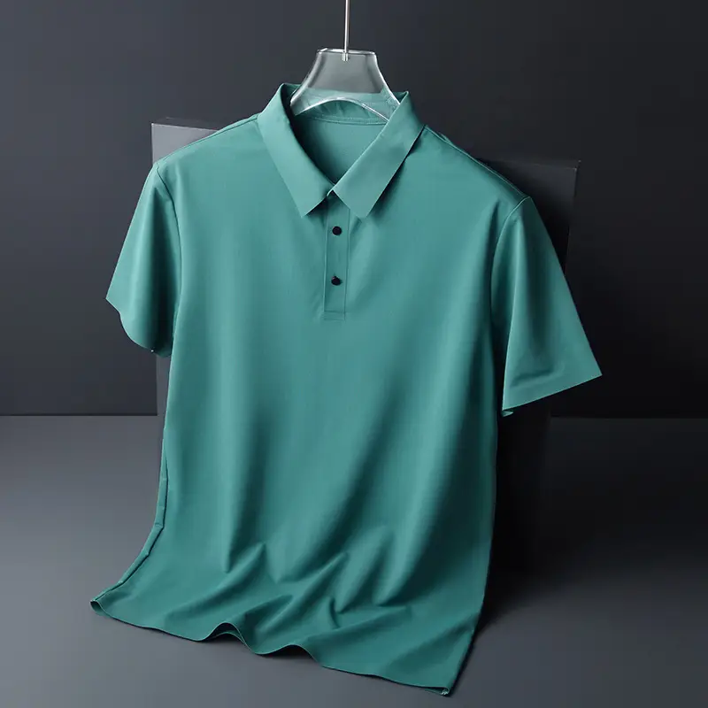 Men Blue Ice Silk Polo T-Shirt Short Sleeve - Image 3