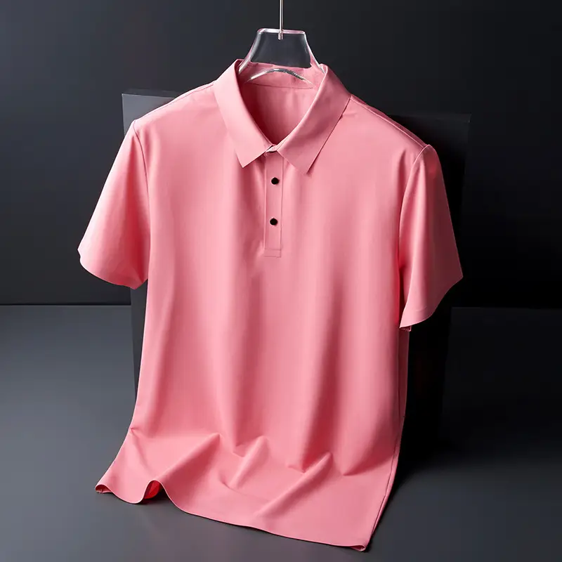 Men Blue Ice Silk Polo T-Shirt Short Sleeve - Image 5