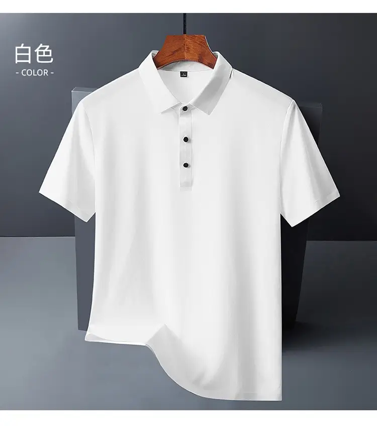 Men Blue Ice Silk Polo T-Shirt Short Sleeve - Image 8