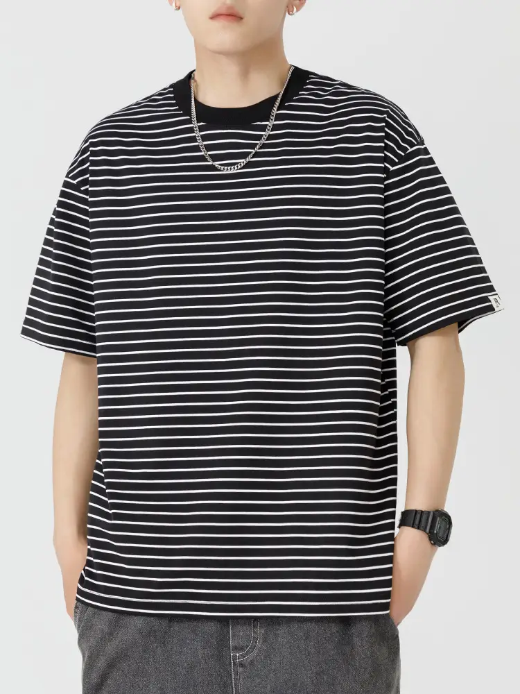 Qi Haipeng Striped T-Shirt Brown Striped Couple Wear Summer - Image 6
