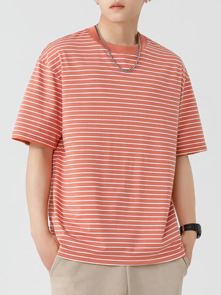 Qi Haipeng Striped T-Shirt Brown Striped Couple Wear Summer - Image 7